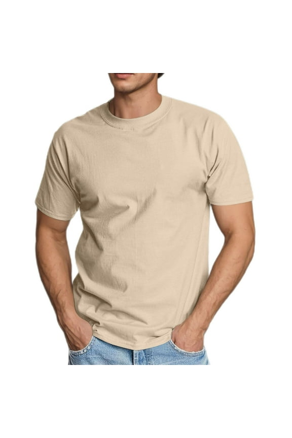 Knitting Cotton T-Shirts for Men Short Sleeve Round Neck Casual Basic Tee Solid Color Pullover Tops
