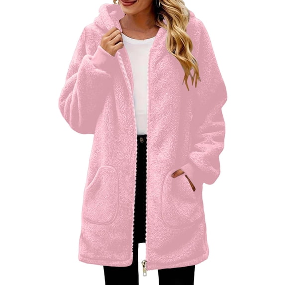 HAiming Long Fleece Jackets for Women Long Sleeve Zip up Hooded Comfy Casual Coats Fall Winter Workout Tops with Pockets