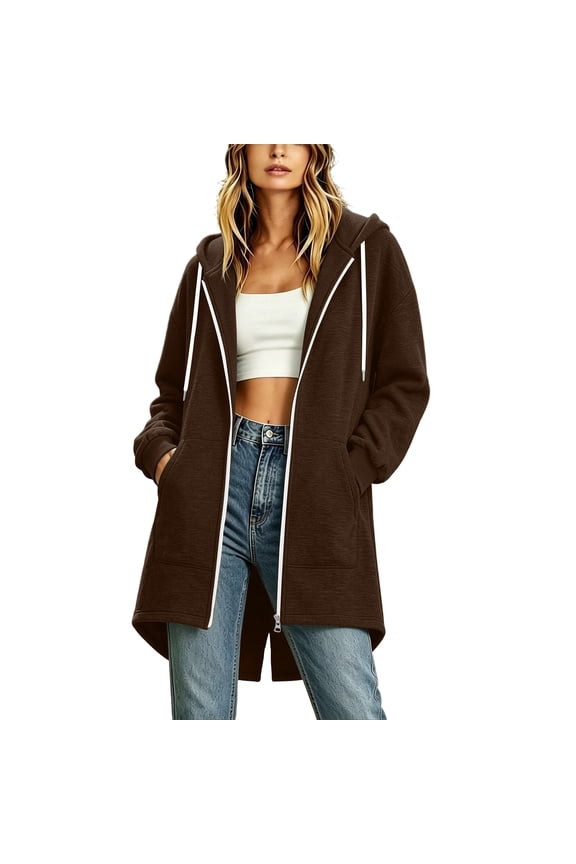 Long Jackets for Women Long Sleeve Zipper Drawstring Workout Jackets with Pockets Fall Winter Hiking Jackets