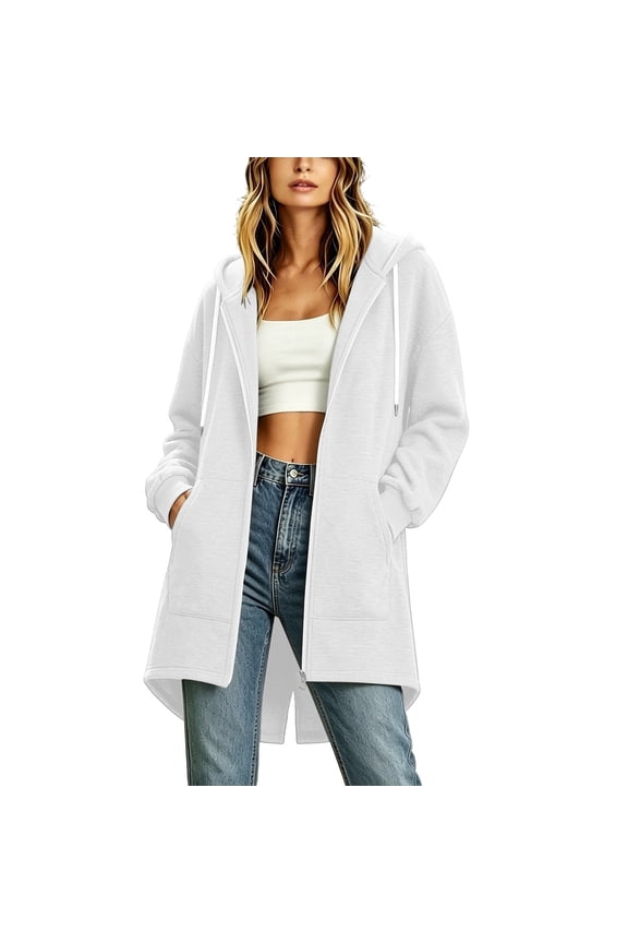 Long Jackets for Women Long Sleeve Zipper Drawstring Workout Jackets with Pockets Fall Winter Hiking Jackets