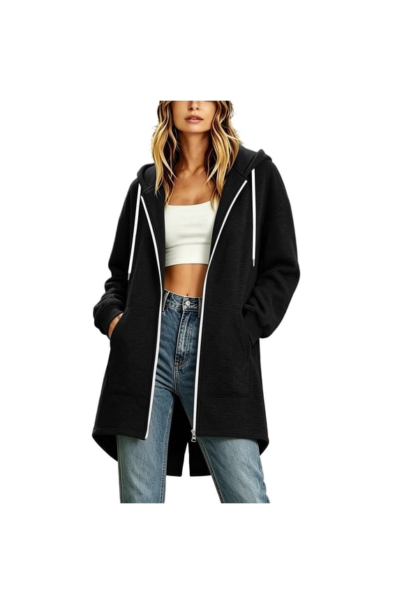 Long Jackets for Women Long Sleeve Zipper Drawstring Workout Jackets with Pockets Fall Winter Hiking Jackets