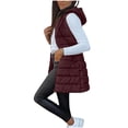 thumbnail image 1 of HAiming Long Padded Vest for Women Zip up Winter Warm Sleeveless Hooded Tops Fall Solid Color Coat Outerwear, 1 of 9