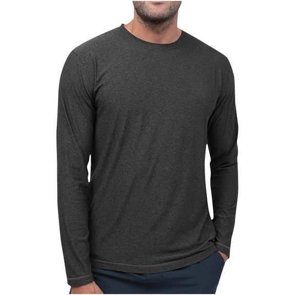 HAiming Long Sleeve Athletic Shirt for Men Solid Crewneck Workout Tops Summer Casual Lightweight Breathable Blouse