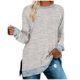 thumbnail image 1 of HAiming Long Sleeve Crewneck Tops for Women Solid Color Casual Side Split Shirt 2025 Fall Winter Loose Pullover Blouse, 1 of 6