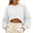 thumbnail image 1 of HAiming Long Sleeve Cropped Sweatshirts for Women Loose Solid Color Casual Trendy Shirts Fall Winter Going out Tops, 1 of 5