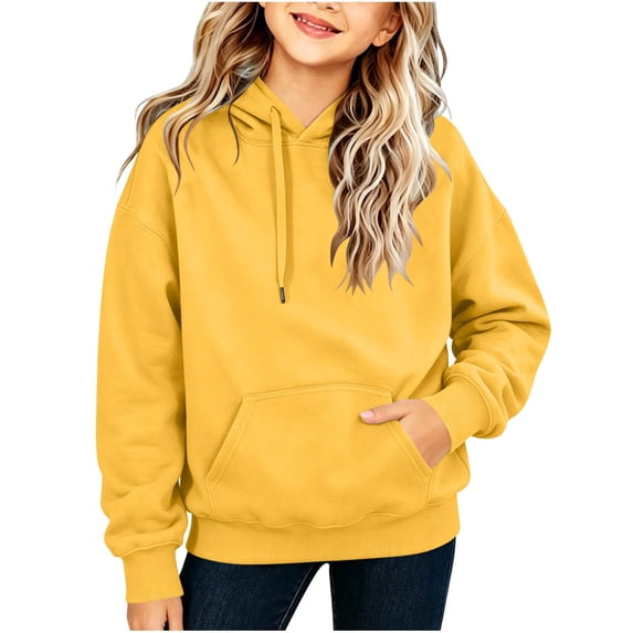 HAiming Long Sleeve Hoodies Sweatshirts for Girls Drawstring Solid Color Comfy Pullover Shirts Fall Workout Tops