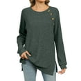 thumbnail image 1 of HAiming Long Sleeve Shirts for Women Button Decor Solid Crewneck Side Split Tunic Tops Casual Lightweight Soft Blouse, 1 of 7