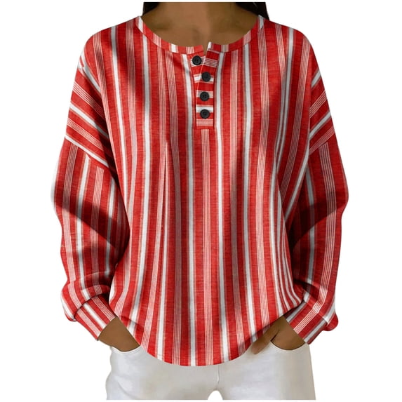HAiming Long Sleeve Shirts for Women Striped Button Loose Casual Trendy Blouses Fall Winter Going out Tops
