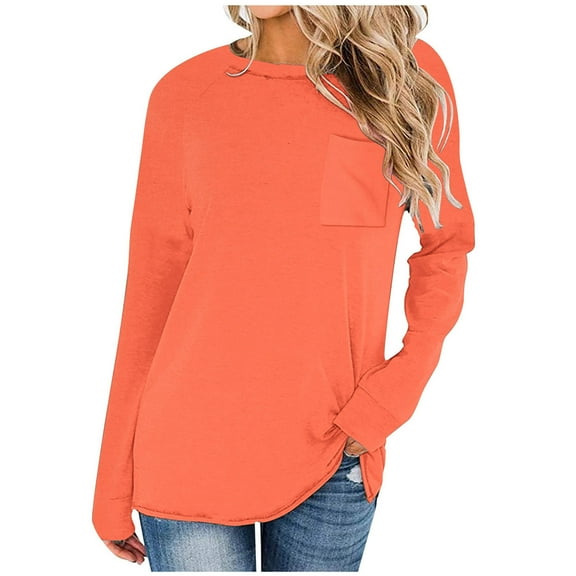 HAiming Long Sleeve Tunic Tops for Women Casual Solid Color Crewneck Loose Shirt Fall Winter Pullover Blouse with Poket