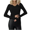 thumbnail image 1 of HAiming Long Sleeved Tops for Womens Solid Color Slim V Neck Knitted Shirts 2025 Fall Winter Casual Basic Blouse, 1 of 5
