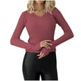 thumbnail image 1 of HAiming Long Sleeved Tops for Womens Solid Color Slim V Neck Knitted Shirts 2025 Fall Winter Casual Basic Blouse, 1 of 5