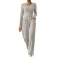 thumbnail image 1 of HAiming Lounge Sets for Women Casual Long Sleeve Crewneck Tops and Pants 2 Piece Ribbed Knit Loose Pajamas Loungewear, 1 of 6