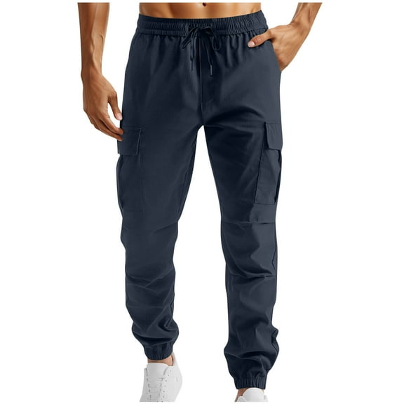 HAiming Men Cargo Pants Drawstring Elastic Waisted Casual Jogger Sweatpants Outdoor Lounge Trousers with Pockets