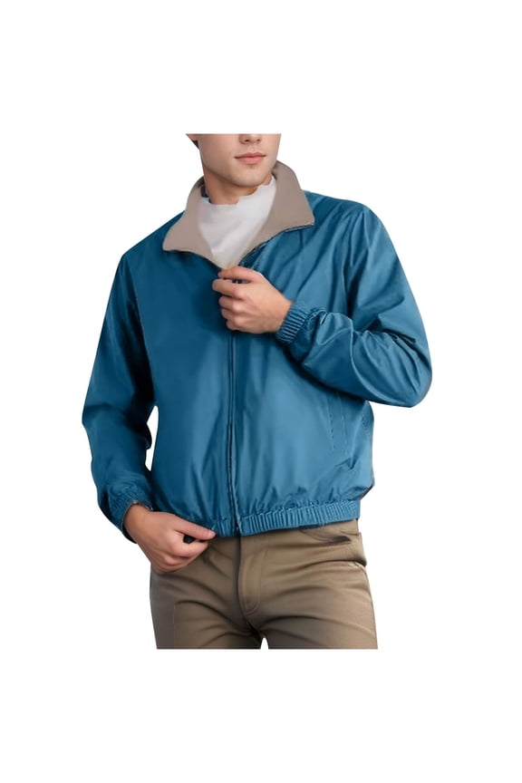 Men Casual Zipper Jackets Fall Winter Solid Color Long Sleeve Turn down Collar Casual Outwear Coat with Pocket