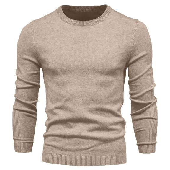 HAiming Men Knitted Sweaters Solid Color Round Neck Long Sleeved Pullover Tops Fall Winter Casual Base Shirt Jumper