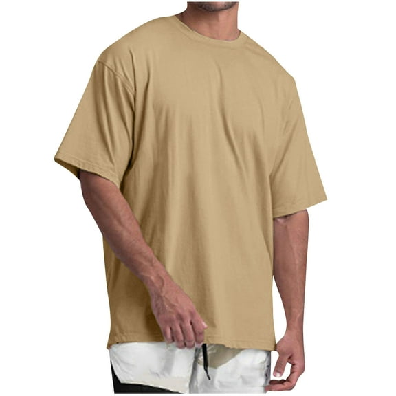 HAiming Men Oversized T Shirts Cotton Short Sleeve Round Neck Basic Tops Summer Casual Solid Color Loose Blouses