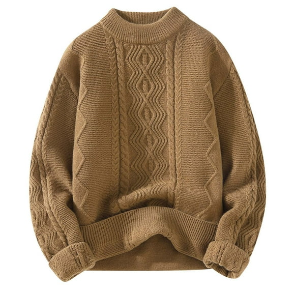 HAiming Men Thick Solid Color Sweater Round Neck Pullover Ribbed Knitted Tops Winter Plus Size Casual Loose Jumper