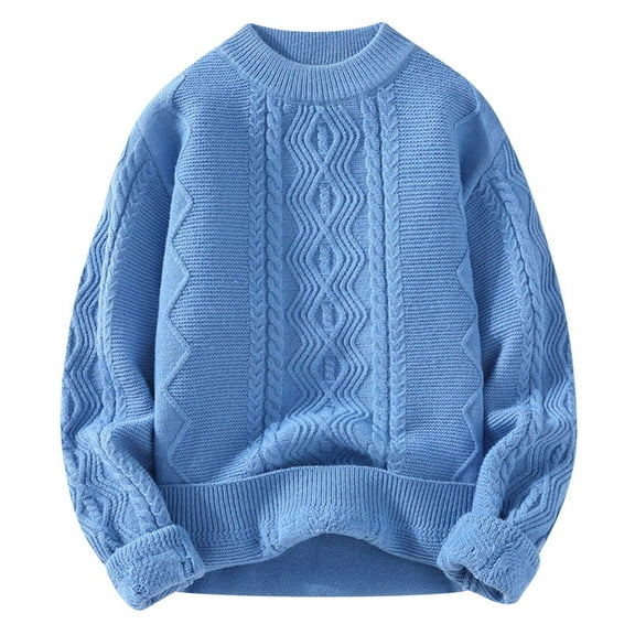 HAiming Men Thick Solid Color Sweater Round Neck Pullover Ribbed Knitted Tops Winter Plus Size Casual Loose Jumper