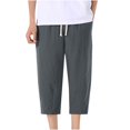 thumbnail image 1 of HAiming Men's Capri Pants Casual Loose Wide Leg Elastic Drawstring Waist Baggy Solid Color Summer Clothes, 1 of 9