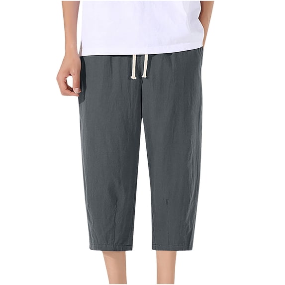 HAiming Men's Capri Pants Casual Loose Wide Leg Elastic Drawstring Waist Baggy Solid Color Summer Clothes