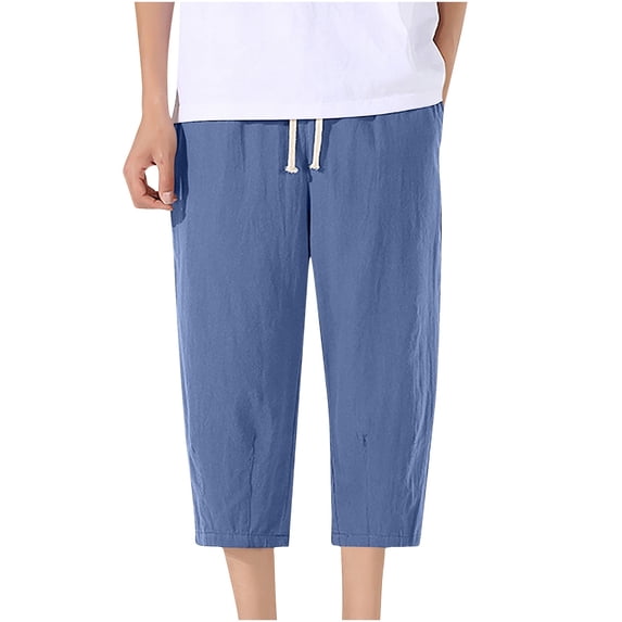 HAiming Men's Capri Pants Casual Loose Wide Leg Elastic Drawstring Waist Baggy Solid Color Summer Clothes