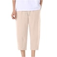 thumbnail image 1 of HAiming Men's Capri Pants Casual Loose Wide Leg Elastic Drawstring Waist Baggy Solid Color Summer Clothes, 1 of 9