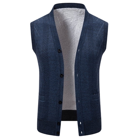 HAiming Men's Cardigan Sweater Vest Casual Button down Long Sleeve V Neck Fleece Lined Warm Coat Tops
