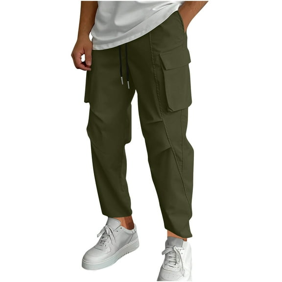 HAiming Men's Casual Cargo Joggers Sweatpants 2025 Trendy Elastic Waisted Drawstring Lounge Trousers with Pockets