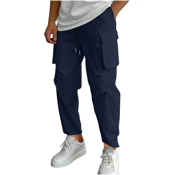 HAiming Men's Casual Cargo Joggers Sweatpants 2025 Trendy Elastic Waisted Drawstring Lounge Trousers with Pockets