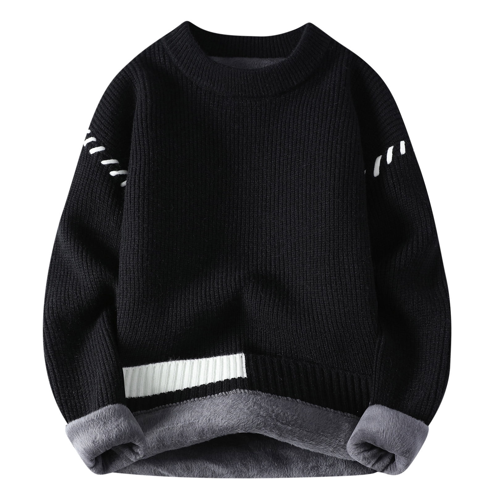 HAiming Men's Casual Knitted Sweaters Solid Long Sleeve Fleece Round