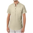 thumbnail image 1 of HAiming Men's Casual Short Sleeve Shirts Summer Cotton Linen Solid Color Button Round Neck Beach Tops with Pocket, 1 of 7