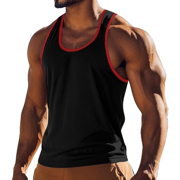 HAiming Men's Color Block Casual Sports Workout Tank Tops Breathable Gym Sleeveless Muscle Shirts