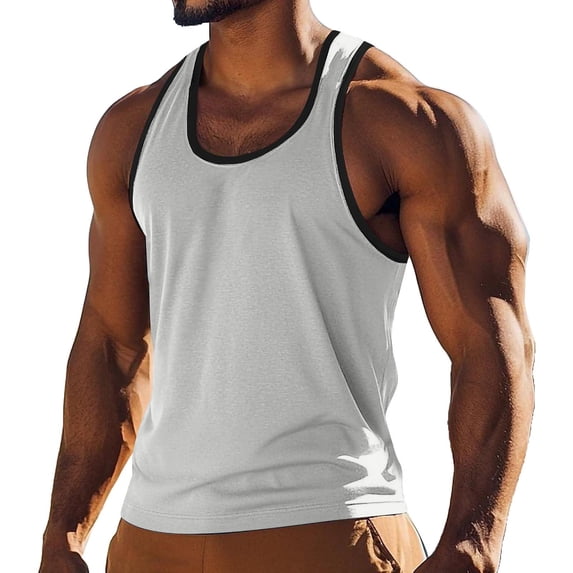 HAiming Men's Color Block Casual Sports Workout Tank Tops Breathable Gym Sleeveless Muscle Shirts