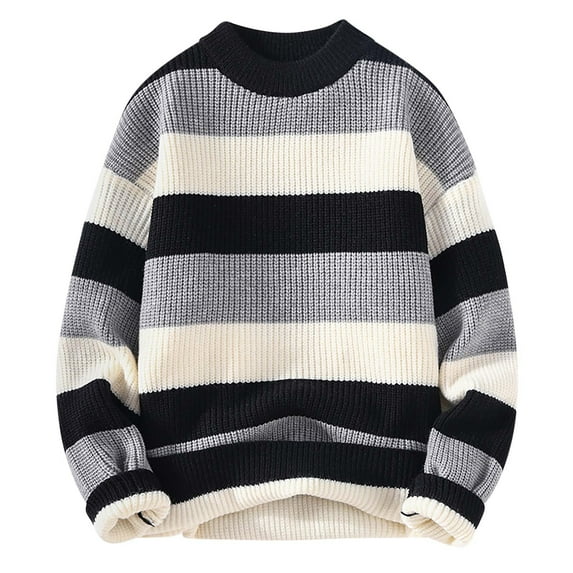HAiming Men's Color Block Crewneck Sweater Long Sleeve Loose Cable Knit Pullover Tops Plus Size Casual Jumper Blouse
