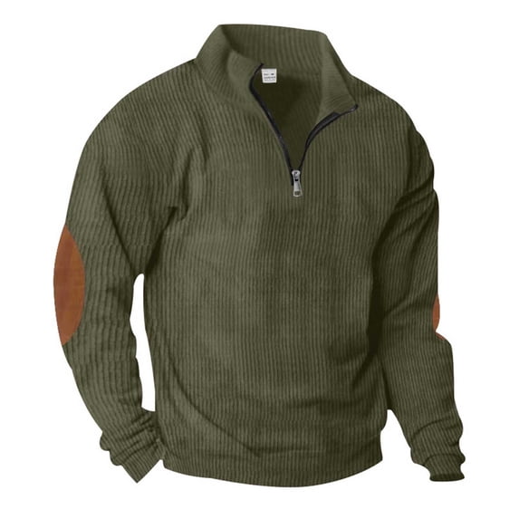 HAiming Men's Corduroy Tops Quarter Zipper Pullover Crew Neck Shirt Casual Long Sleeve Color Block Fashion Clothes