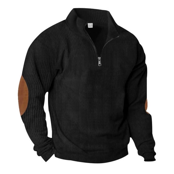 HAiming Men's Corduroy Tops Quarter Zipper Pullover Crew Neck Shirt Casual Long Sleeve Color Block Fashion Clothes