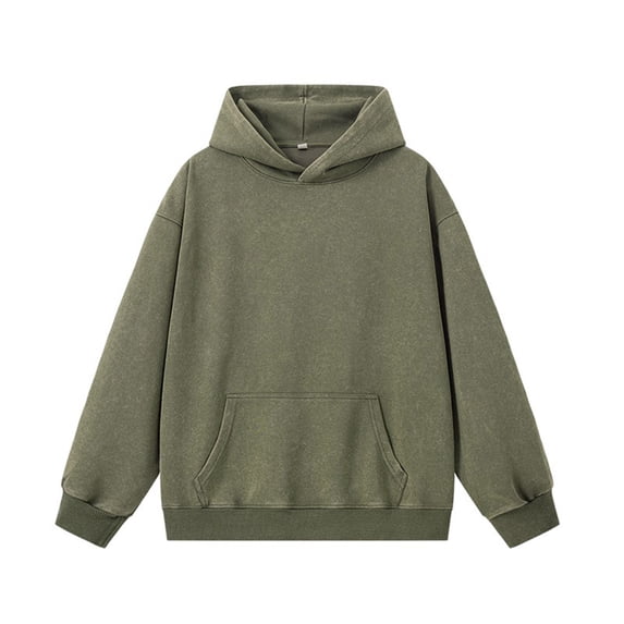 HAiming Men's Cotton Hoodies Distressed Long Sleeve Solid Color Hooded Pullover Sweatshirt Casual Loose Tops