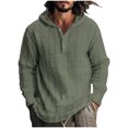 thumbnail image 1 of HAiming Men's Cotton Linen Striped Hoodies Trendy Button Long Sleeved Sweatshirts Plus Size Casual Loose Pullover Tops, 1 of 4