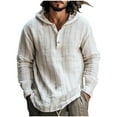 thumbnail image 1 of HAiming Men's Cotton Linen Striped Hoodies Trendy Button Long Sleeved Sweatshirts Plus Size Casual Loose Pullover Tops, 1 of 1