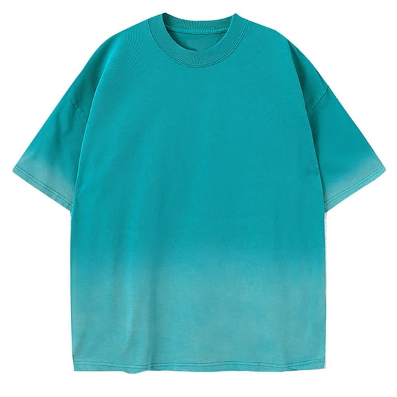 HAiming Men's Cotton Shirts Trendy Gradient Color Short Sleeve Crewneck Tops Summer Casual Plus Size Loose Blouse