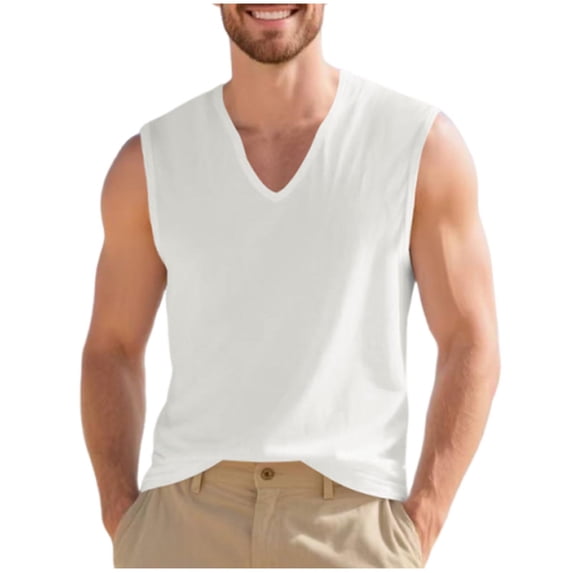 HAiming Men's Cotton Tank Tops V Neck Sleeveless Casual Basic Athletic Gym Shirts Solid Color Workout Tees
