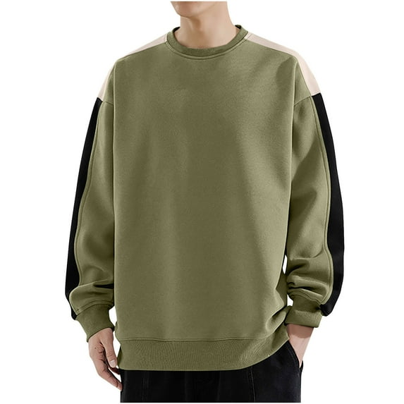 HAiming Men's Crewneck Sweatshirts Trendy Color Block Long Sleeve Pullover Tops Plus Size Casual Loose Shirts Blouse