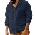 thumbnail image 1 of HAiming Men's Drawstring Hooded Plus Size Cotton Linen Button Long Sleeve Sweatshirt Trendy Casual Solid Pullover Tops, 1 of 4