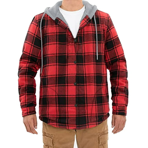 HAiming Men's Fleece Jackets Plaid Long Sleeve Zip up Hooded Winter Warm Thicken Plus Size Casual Outwear with Pockets