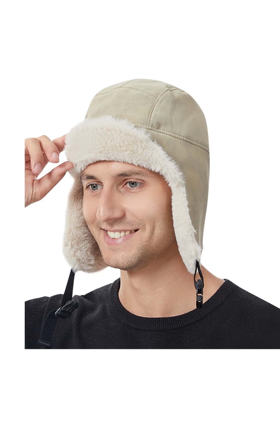 Men's Fleece Lined Hats Earflaps Adjustable Buckle Winter Warm Soft Windproof Trapper Caps