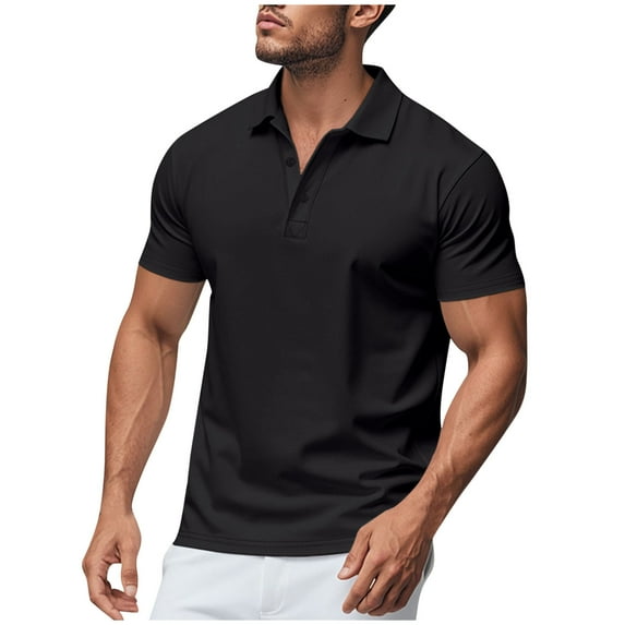 HAiming Men's Golf Shirt Casual Short Sleeve Lapel Collar Button Oversized Solid Color Sports Basic Tops