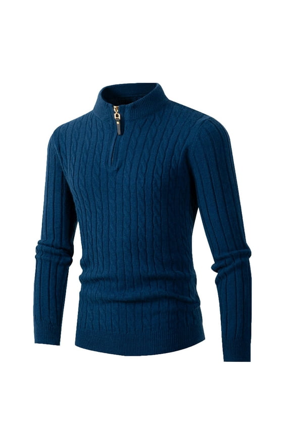 Men's Half Turtleneck Zip Sweater Trendy Slim Cable Knitted Pullover Shirt Plus Size Casual Long Sleeve Blouse