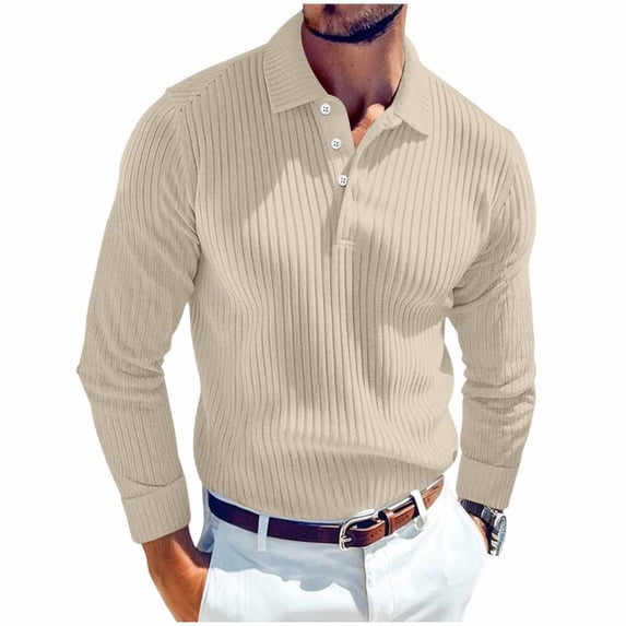 HAiming Men's Knit Lapel Shirts Casual Long Sleeve Button down Collar Shirt Trendy Golf Shirts Sweater