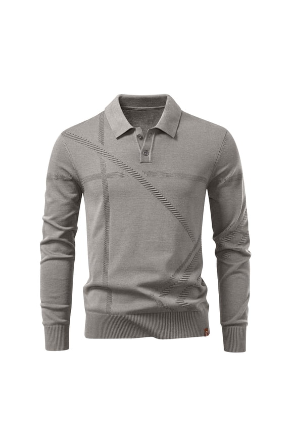 Men's Knitted Sweater Casual Long Sleeve Lapel Business Pullover Tops Solid Color Work Blouse Trendy Clothes