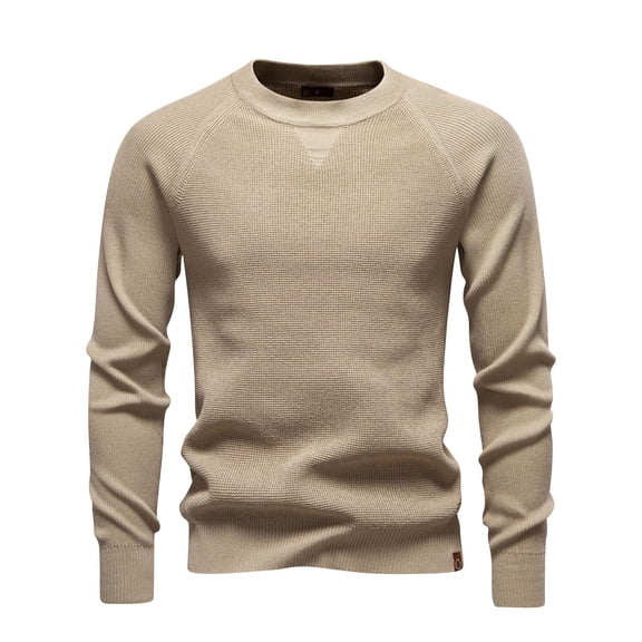 HAiming Men's Knitted Sweater Round Neck Long Sleeve Solid Color Business Casual Trendy Pullover Tops